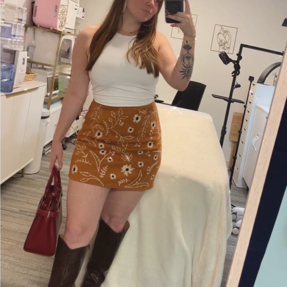 Francesca’s Boutique Orange Floral Embroidered Dress